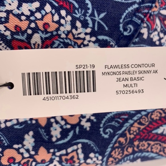 Jeans CHICO’S NYDJ Lift Tuck MYKONOS PAISLEY SKINNY ANKLE Blue Red Pink Size 6 - Picture 11 of 13